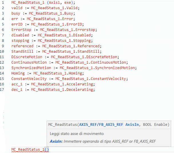 Esempio di Testo strutturato MC_ReadStatus