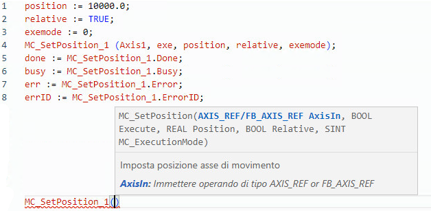 Esempio di Testo strutturato MC_SetPosition