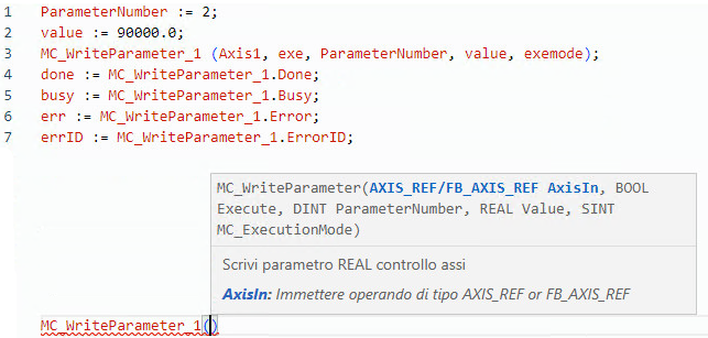 Esempio di Testo strutturato MC_WriteParameter