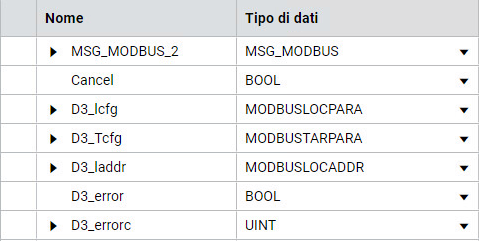 Configurazione scrittura MSG_MODBUS