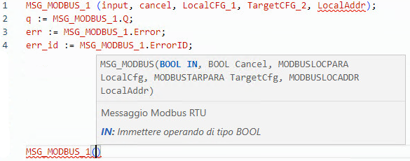 Esempio di Testo strutturato MSG_MODBUS