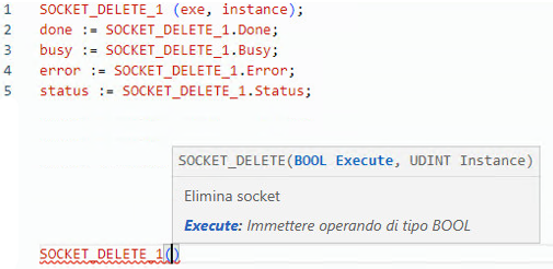 Esempio di Testo strutturato SOCKET_DELETE