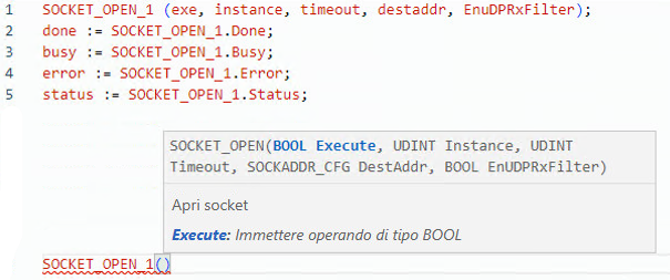 Esempio di Testo strutturato SOCKET_OPEN
