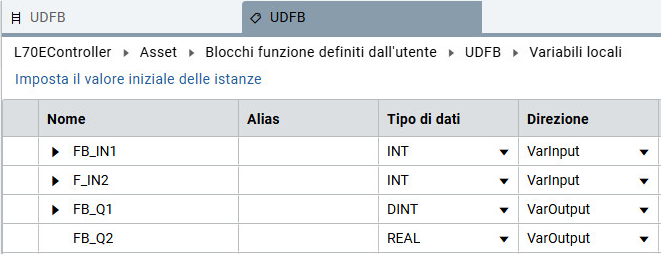 Variabili locali UDFB