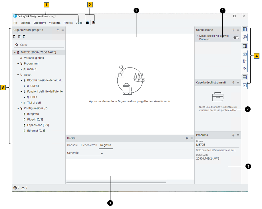 Interfaccia utente FactoryTalk Design Workbench
