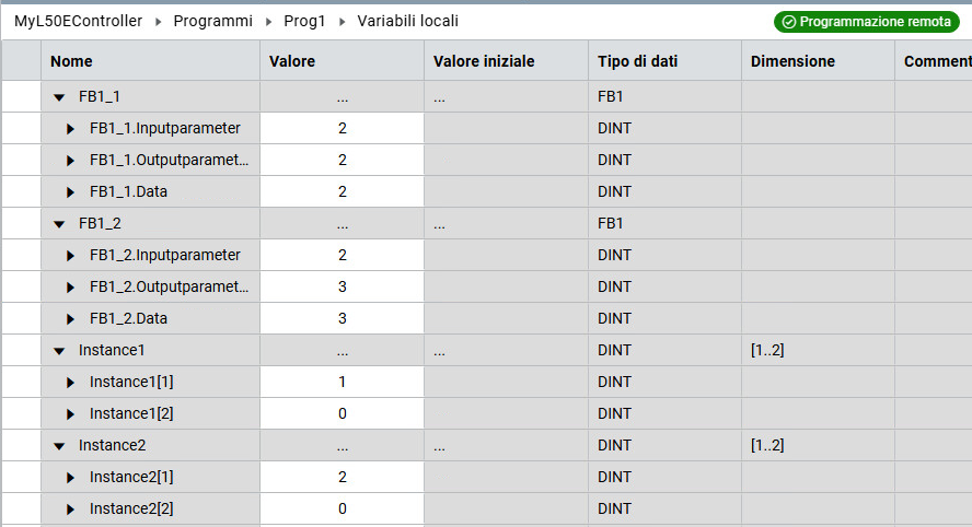 Monitoraggio delle variabili tramite la griglia di variabili locali