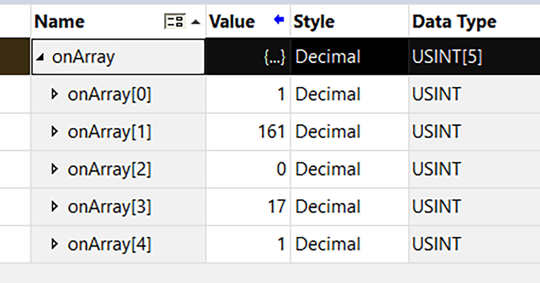 이 이미지는 Logix Designer에서 SNMP를 활성화하기 위한 태그 배열을 보여줍니다.