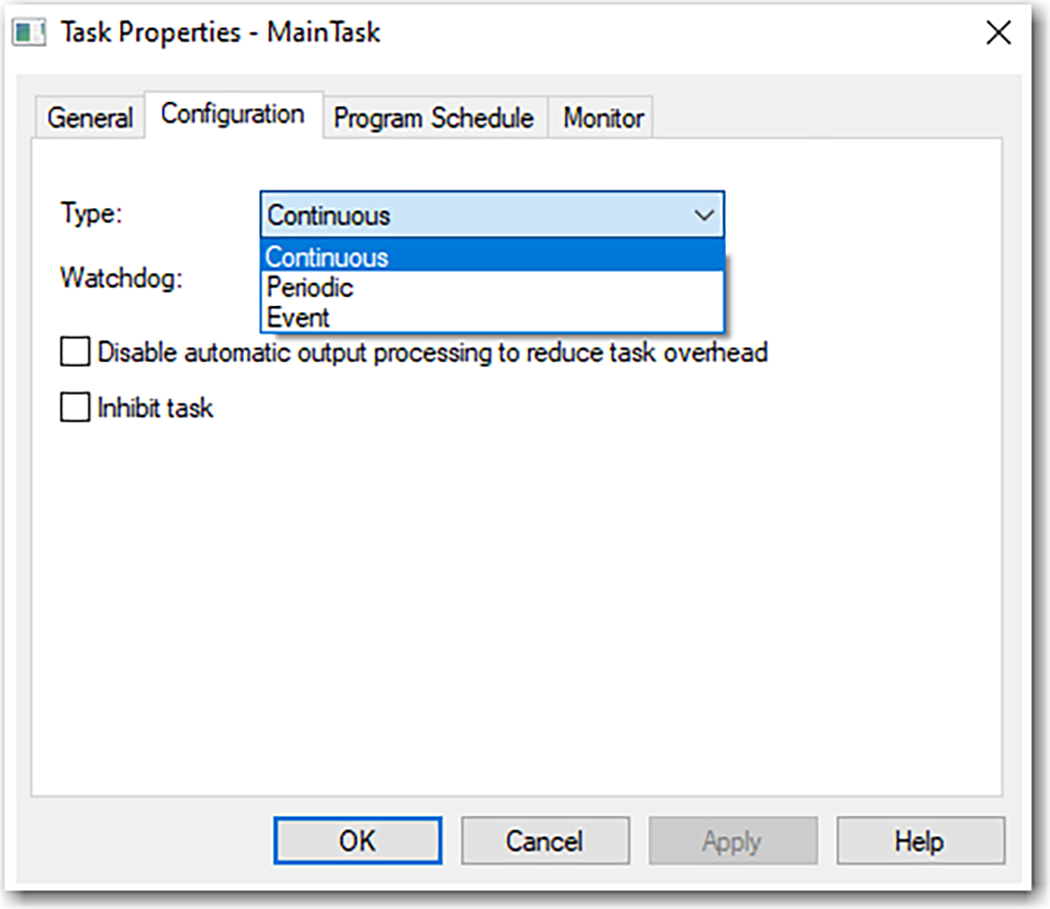 이 이미지는 Task Properties 대화상자에서 태스크를 설정하는 방법을 보여줍니다.