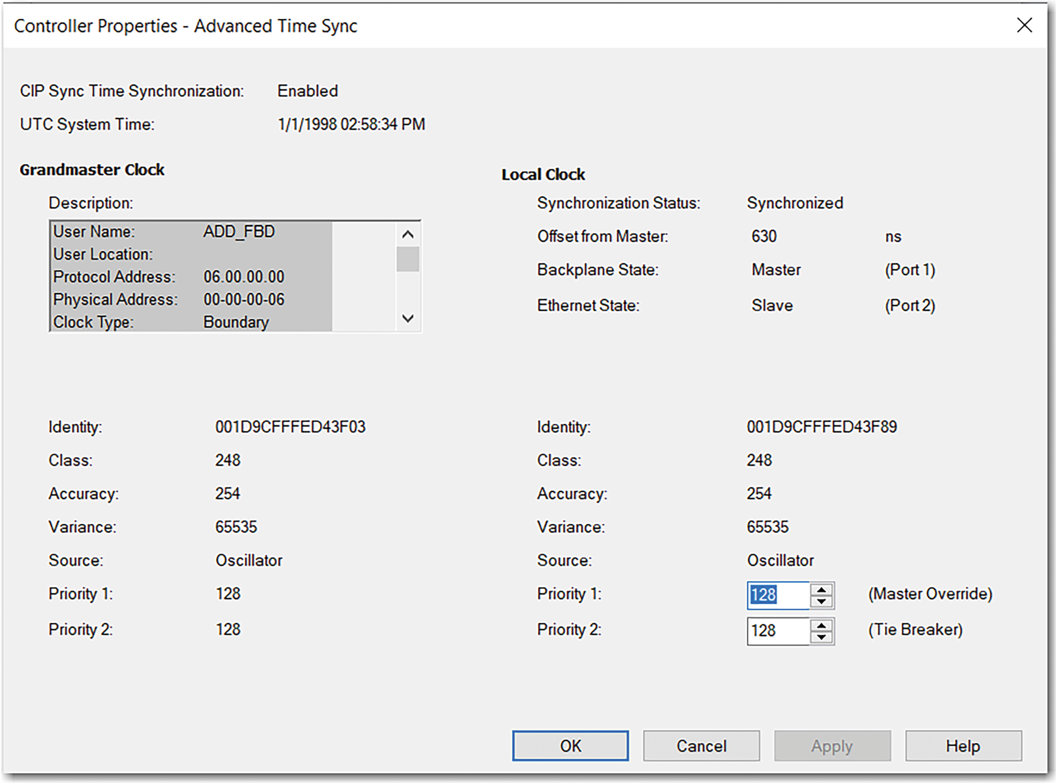 이 이미지는 Advanced Time Sync 탭을 보여줍니다.