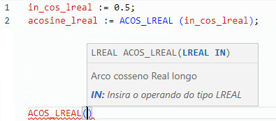 Exemplos de texto estruturado ACOS_LREAL
