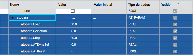 Defina os parâmetros de AutoTune.
