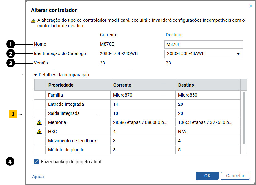 Caixa de diálogo Alterar controlador