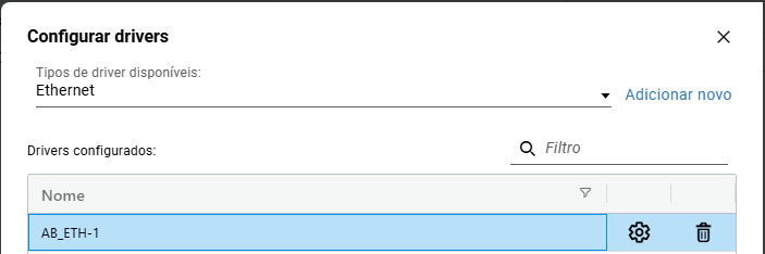 Caixa de diálogo Configurar drivers - Adicionar dispositivo Ethernet