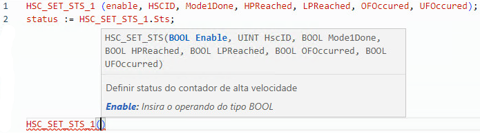 Exemplo de texto estruturado HSC_SET_STS