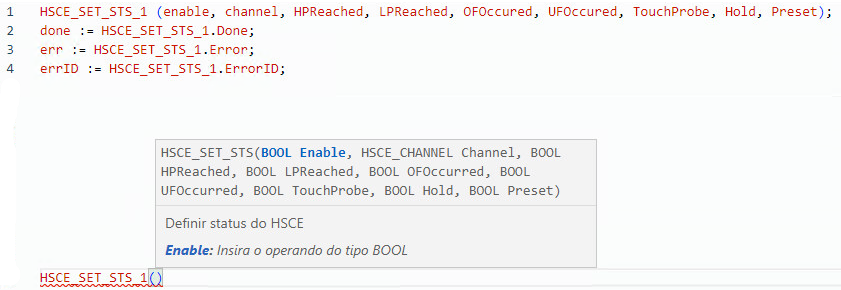 Exemplo de texto estruturado HSCE_SET_STS