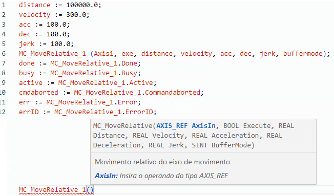 Exemplo de texto estruturado MC_MoveRelative