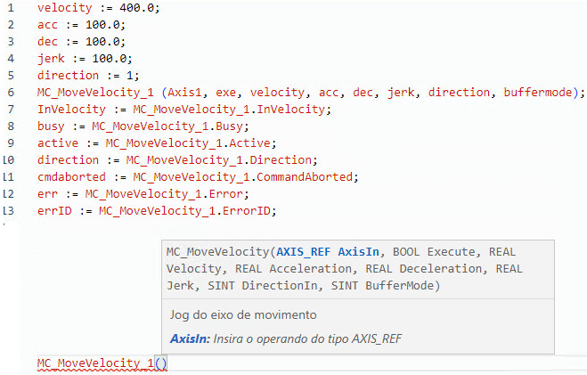 Exemplo de texto estruturado MC_MoveVelocity