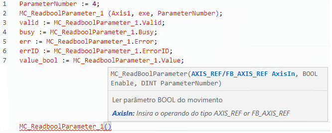 Exemplo de texto estruturado MC_ReadBoolParameter