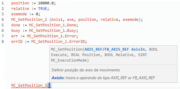 Exemplo de texto estruturado MC_SetPosition