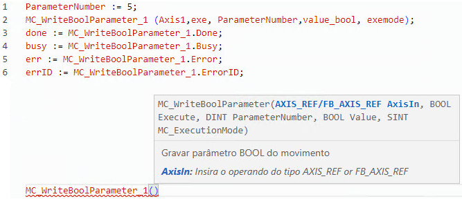 Exemplo de texto estruturado MC_WriteBoolParameter