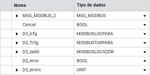 Configuração de gravação do MSG_MODBUS