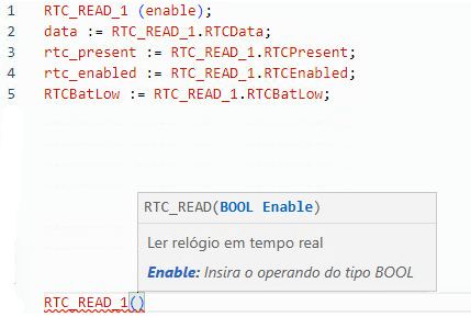 Exemplo de texto estruturado RTC_READ