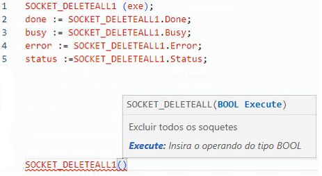 Exemplos de texto estruturado SOCKET_DELETEALL