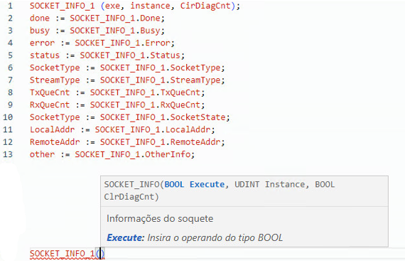 Exemplo de texto estruturado SOCKET_INFO