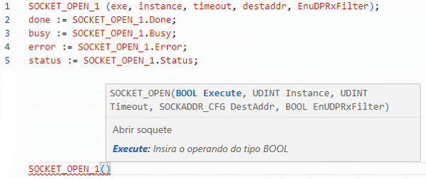 Exemplo de texto estruturado SOCKET_OPEN