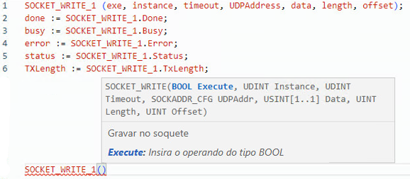 Exemplo de texto estruturado SOCKET_WRITE