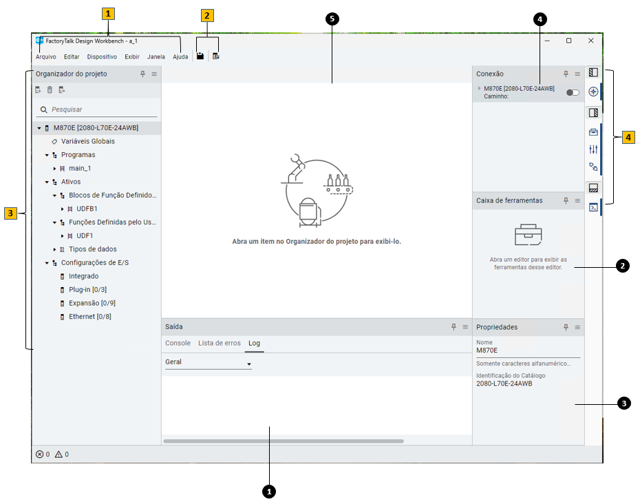 Interface do usuário do FactoryTalk Design Workbench
