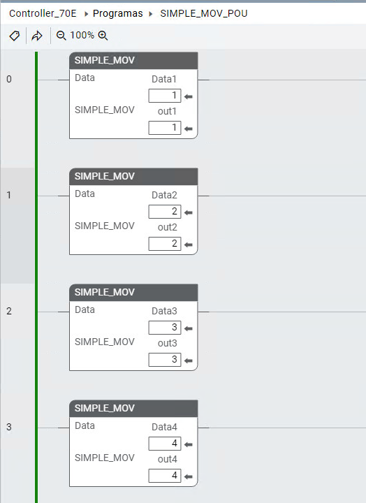 SIMPLE_MOV_POU chamando 4 instâncias de UDF