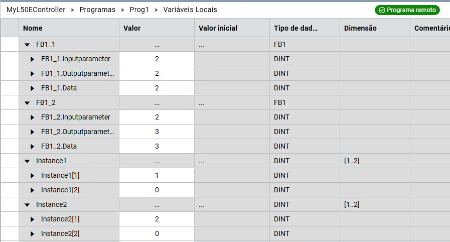 Monitorando variáveis usando a grade de variáveis locais