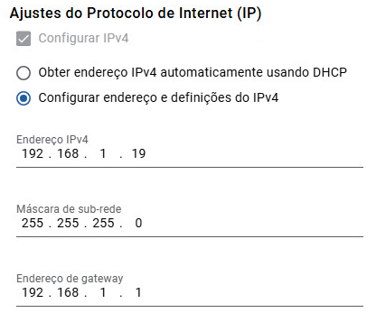 Configurações de IP para o controlador B