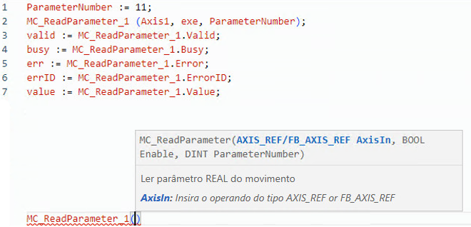 Exemplo de texto estruturado MC_ReadParameter