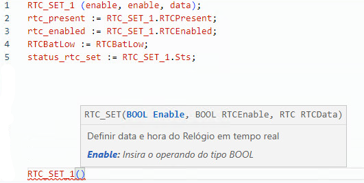 Exemplo de texto estruturado RTC_SET