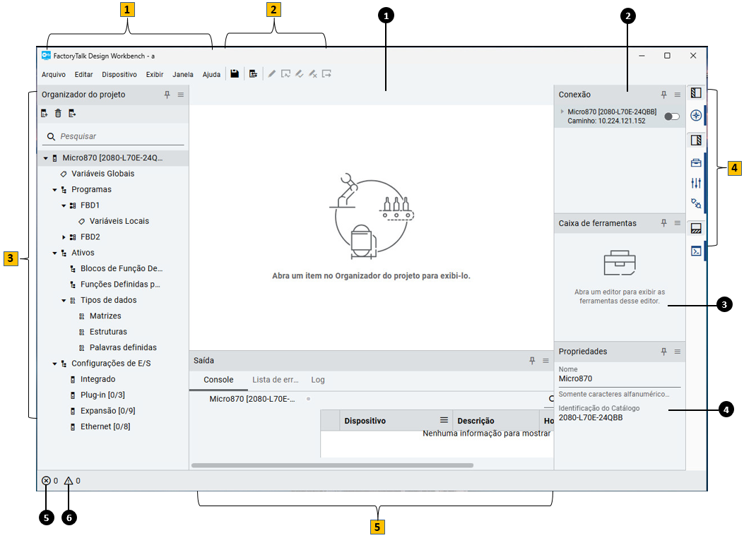 Interface do usuário do FactoryTalk Design Workbench