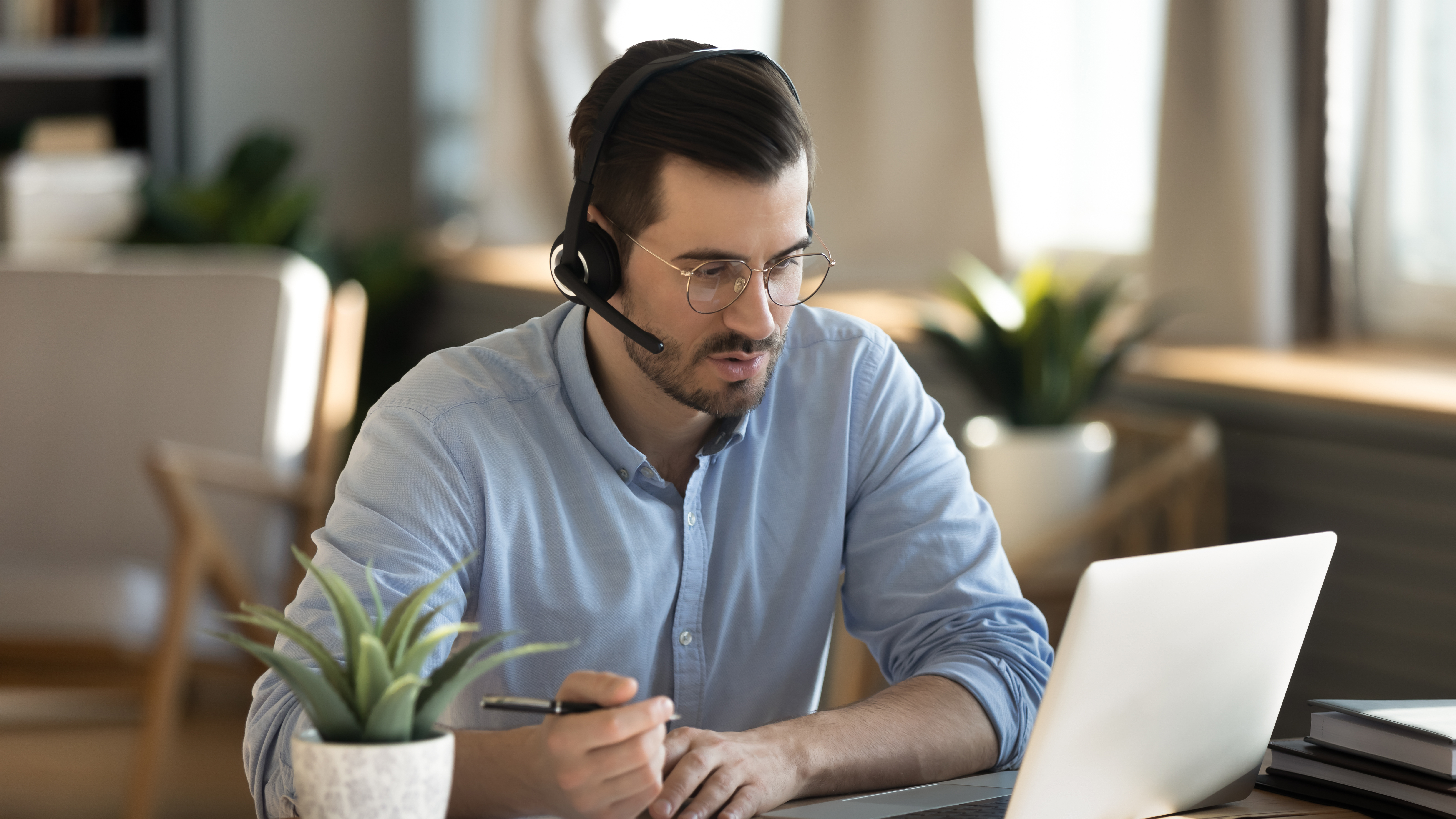 A man is wearing headset