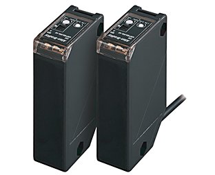 Two Allen-Bradley black, rectangular sensors with light source and LED indicators.