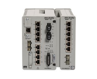 Shows front view of Stratix 5800 switch with expansion module attached for first and second image. The third image shows front view of Stratix 5800 switch separately. The fourth image shows front view of an expansion module separately.
